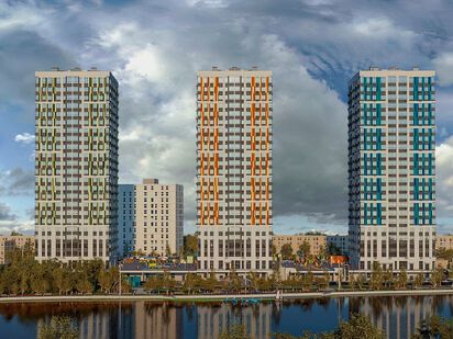 Жилой комплекс включает в себя 3 корпуса высотой 23 этажа каждый ЖК «Триумф» (Пушкино)|Новострой-М