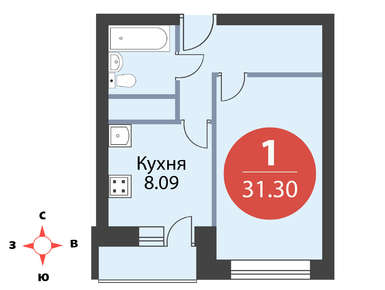 1-комнатная 31.30 кв.м, ЖК «Новое Замитино», 5 181 715 руб.