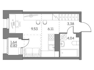 1-комнатная 23.88 кв.м, ЖК «Аквилон BESIDE», 9 439 399 руб.