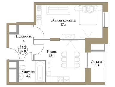 1-комнатная 39.90 кв.м, ЖК «Большая семерка», 15 000 000 руб.