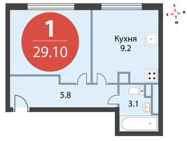 1-комнатная 29.10 кв.м, ЖК «Одинцовские кварталы»  , 6 533 000 руб.