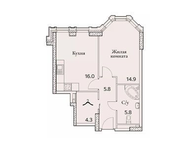 1-комнатная 46.80 кв.м, Клубный дом Full House (Фул Хаус)