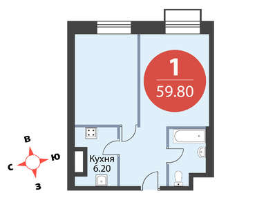 1-комнатная 59.80 кв.м, ЖК «Лайм», 21 585 000 руб.