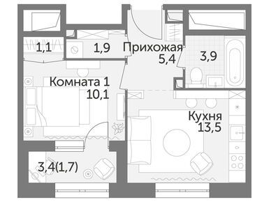 1-комнатная 37.60 кв.м, ЖК «Режиссер», 27 696 160 руб.