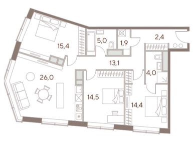 Планировки 3-к. апартаменты в Дом Chkalov (Чкалов)