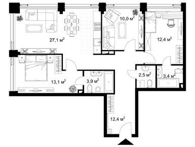 Планировки 3-к. апартаменты в Kazakov Grand Loft (Казаков Гранд Лофт)