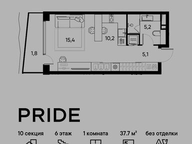 1-комнатная 37.70 кв.м, Жилой Квартал PRIDE (Прайд), 18 006 136 руб.