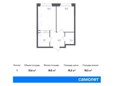 1-комнатная 31.60 кв.м, ЖК «Ольховый Квартал», 11 139 919 руб.