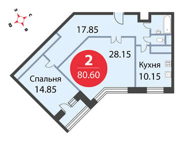 2-комнатная 80.60 кв.м, ЖК «Загорье», 17 732 000 руб.