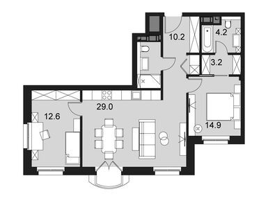 Планировки 3-к. апартаменты в Апарт-комплекс Wellton SPA Residence
