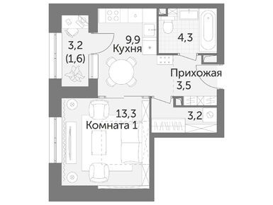 1-комнатная 35.80 кв.м, ЖК «Режиссер», 27 229 480 руб.