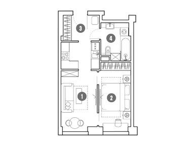 Планировки 2-к. апартаменты в Комплекс апартаментов «Мираполис»