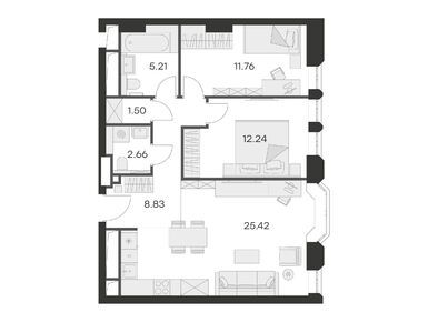 Планировки 2-к. апартаменты в Клубный дом GloraX Premium Белорусская (Глоракс Премиум Белорусская)