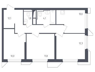 Планировки 3-к. апартаменты в Квартал «Спутник»
