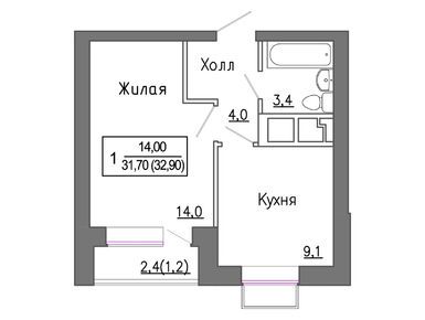 1-комнатная 31.70 кв.м, ЖК «Новое Замитино», 5 160 760 руб.