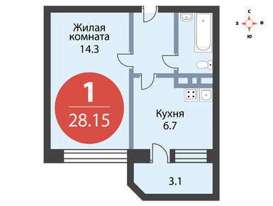 1-комнатная 28.15 кв.м, ЖК «Майданово Парк», 3 300 000 руб.