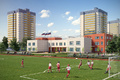 В новом микрорайоне строят школу со стадионом.