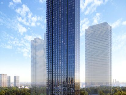 Проект будет состоять из двух очередей строительства. Квартал небоскребов Upside Towers (Апсайд Тауерс)|Новострой-М