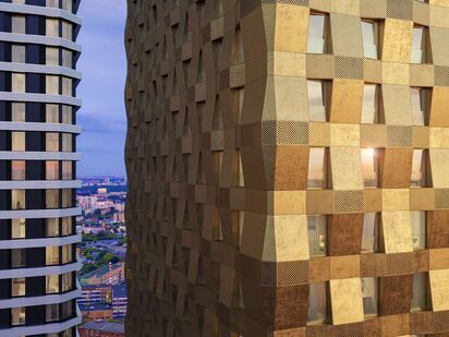 Фасады облицованы алюминиевыми панелями с технологией трехкомпонентной окраски Жилой квартал D1 (Д1)|Новострой-М