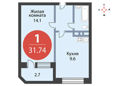 1-комнатная 31.74 кв.м, ЖК «Майданово Парк», 3 850 000 руб.