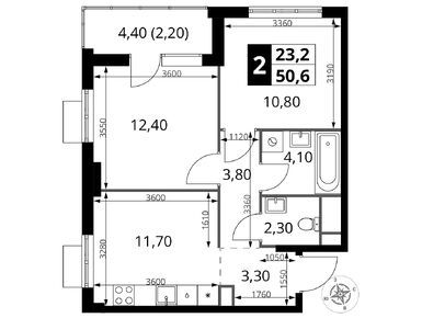 2-комнатная 50.60 кв.м, ЖК «1-й Химкинский» (Первый Химкинский), 8 890 420 руб.