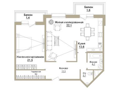 2-комнатная 83.50 кв.м, ЖК «Крылатский», 29 225 000 руб.