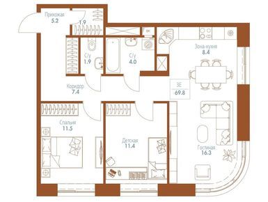 Планировки 3-к. апартаменты в Апарт-комплекс Monodom FAMILY (Монодом Фэмили)