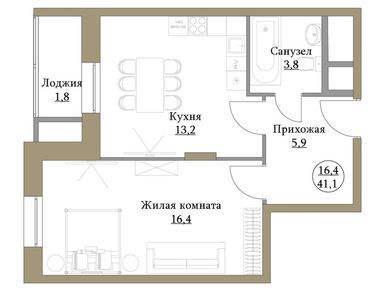 1-комнатная 41.10 кв.м, ЖК «Большая семерка», 19 452 630 руб.