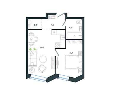 Планировки 2-к. апартаменты в Апарт-комплекс «Level Стрешнево» (Левел Стрешнево)