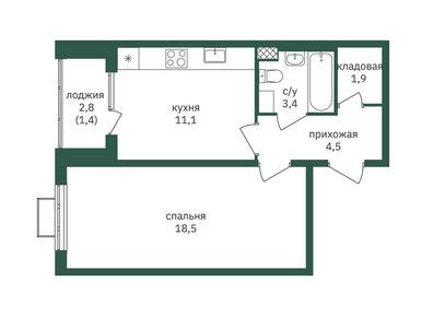 1-комнатная 41.70 кв.м, ЖК «Зеленая вертикаль» , 14 173 830 руб.
