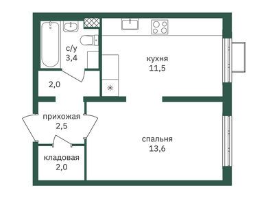 Студия 35.50 кв.м, ЖК «Зеленая вертикаль» , 13 490 000 руб.