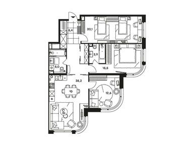 Планировки 4-к. апартаменты в Апарт-комплекс «Level Стрешнево» (Левел Стрешнево)