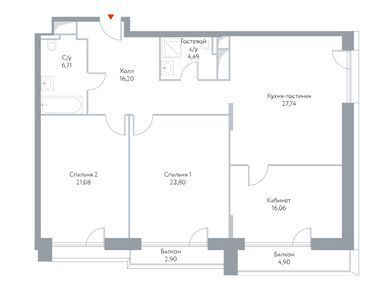 Планировки 3-к. апартаменты в Апарт-комплекс HILL8 (Хилл8)
