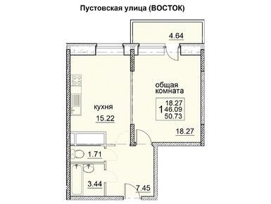 1-комнатная 50.73 кв.м, мкр. «Пустовский», 6 594 900 руб.