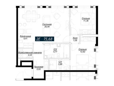 2-комнатная 75.79 кв.м, Клубный дом Noble (Нобл), 49 263 500 руб.