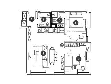 Планировки 3-к. апартаменты в Комплекс апартаментов «Мираполис»