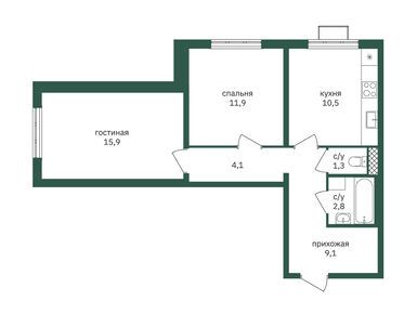 2-комнатная 56.30 кв.м, ЖК «Зеленая вертикаль» , 16 608 500 руб.