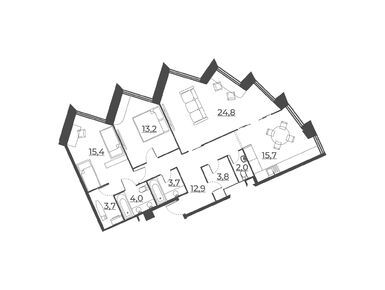 Планировки 3-к. апартаменты в Апарт-комплекс «Резиденция Сокольники»
