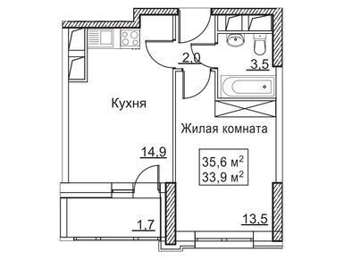 1-комнатная 35.60 кв.м, ЖК «Рассказово», 10 324 000 руб.