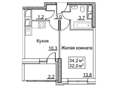 1-комнатная 34.20 кв.м, ЖК «Рассказово», 10 328 400 руб.