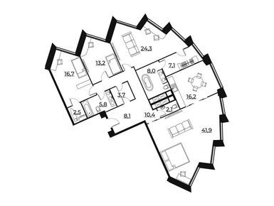 Планировки 4-к. апартаменты в Апарт-комплекс «Резиденция Сокольники»