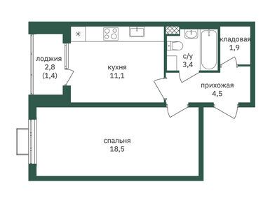 1-комнатная 41.40 кв.м, ЖК «Зеленая вертикаль» , 14 117 400 руб.