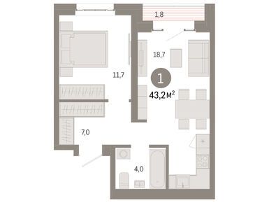 1-комнатная 43.00 кв.м, Квартал «Метроном», 14 550 000 руб.