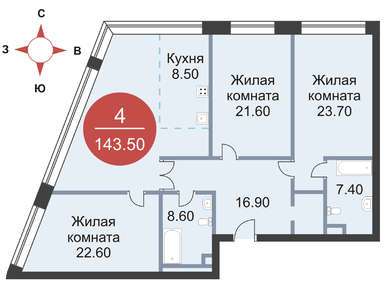 4-комнатная 143.50 кв.м, ЖК Sky House (Скай Хаус), 50 946 414 руб.