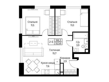 Планировки 2-к. апартаменты в ЖК AIST RESIDENCE (Аист Резиденс)