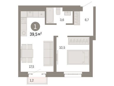 1-комнатная 39.00 кв.м, Квартал «Метроном», 15 710 000 руб.