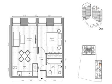 Планировки 2-к. апартаменты в Апарт-комплекс «Baires» (Байрес)
