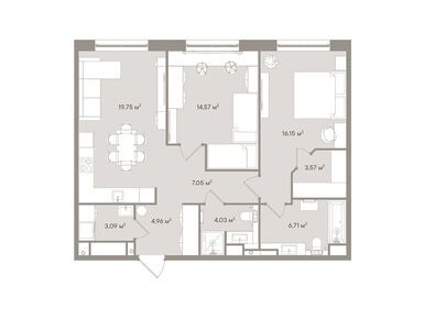 Планировки 3-к. апартаменты в Артаменты D`oro Mille