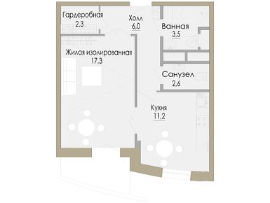 1-комнатная 46.00 кв.м, ЖК «Лобачевский», 15 200 000 руб.