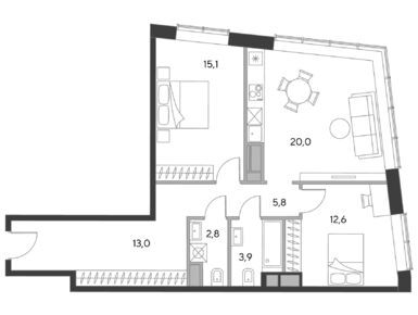 Планировки 2-к. апартаменты в Дом Chkalov (Чкалов)